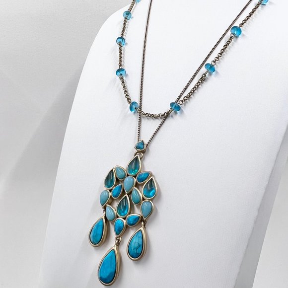 🎊HP🎊 NWT - Kenneth Cole - Semi-Precious Turquoise Dangle Gold Tone Necklace - Picture 3 of 10